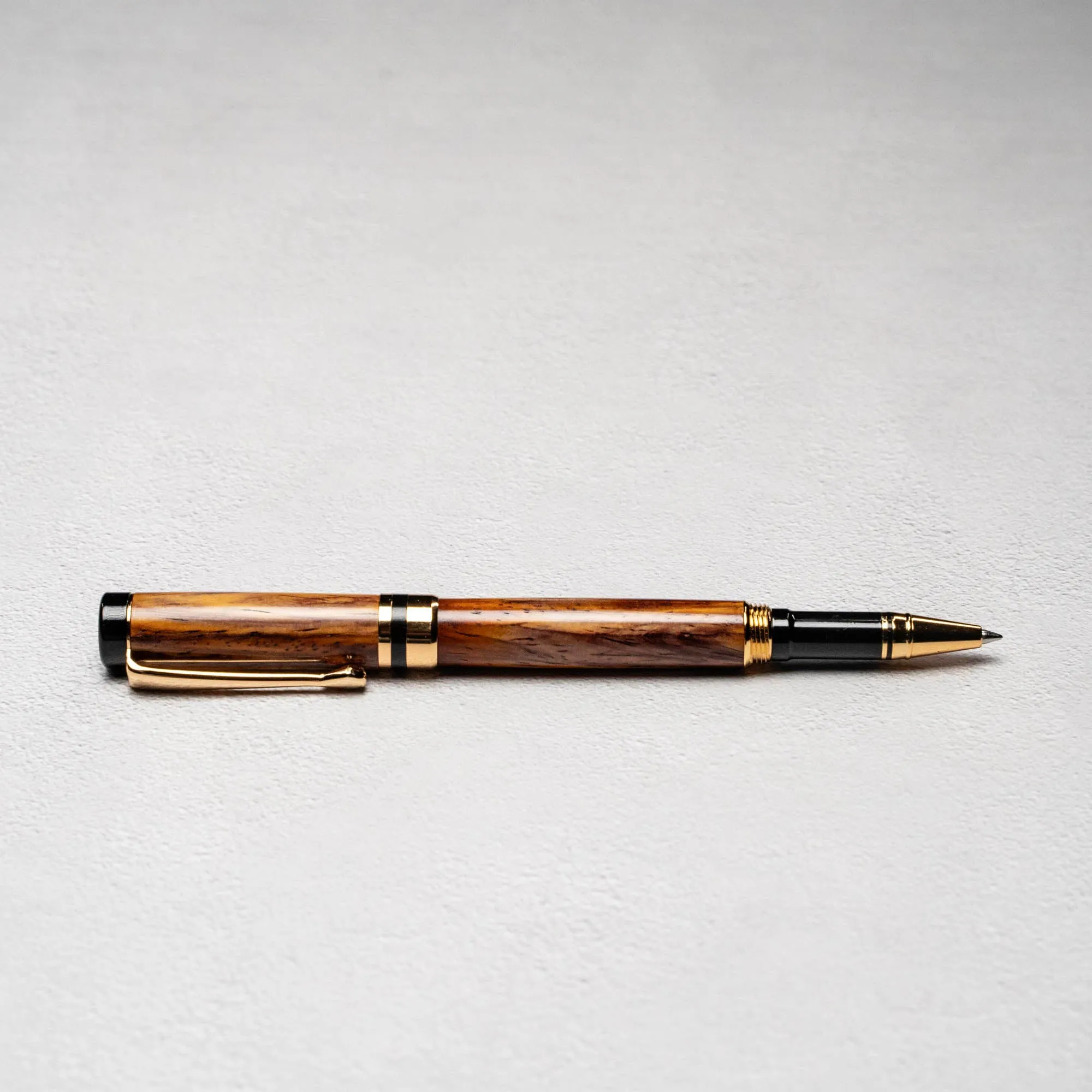 Hand-Turned Rosewood Rollerball Pen   Fine Leather Pen Sleeve