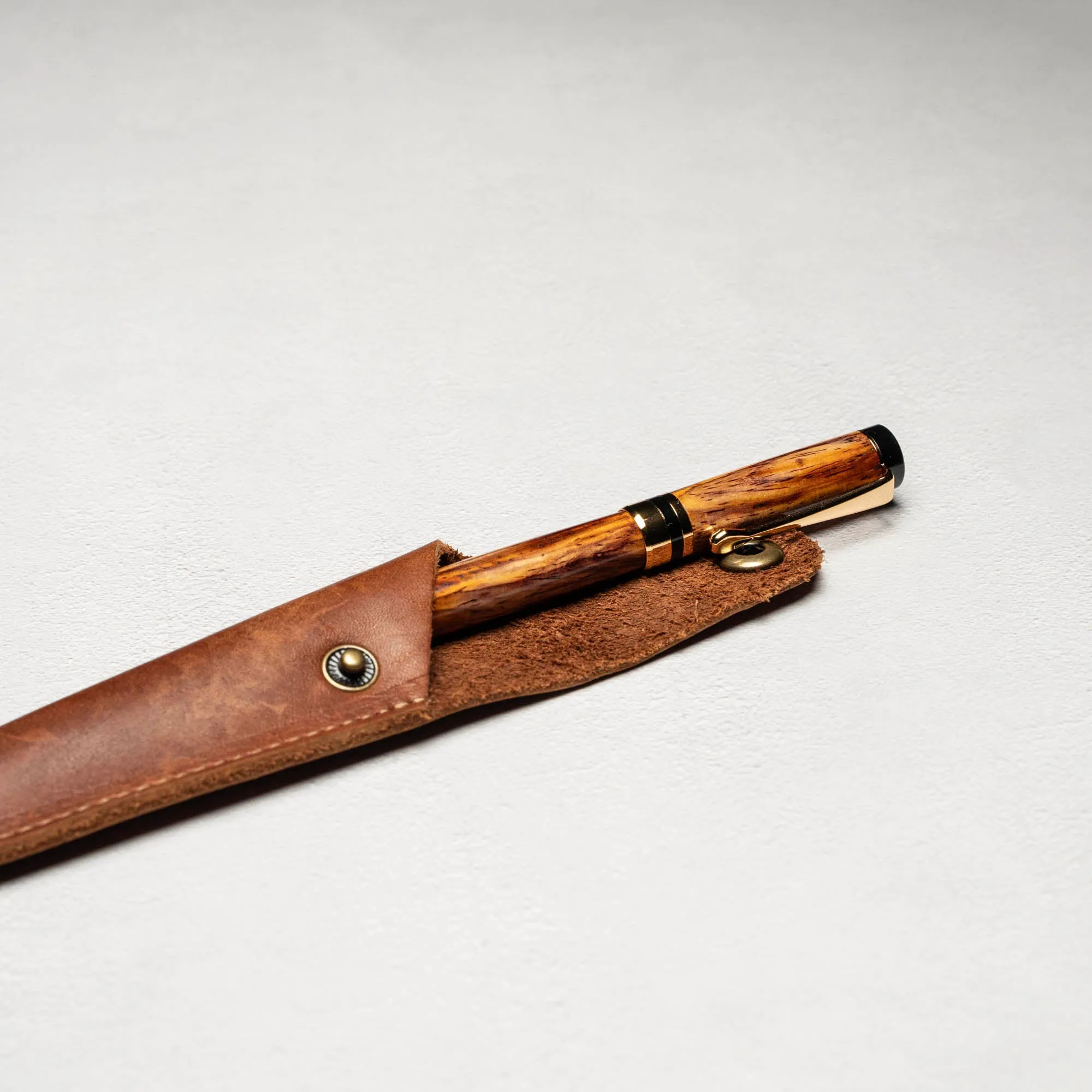 Hand-Turned Rosewood Rollerball Pen   Fine Leather Pen Sleeve