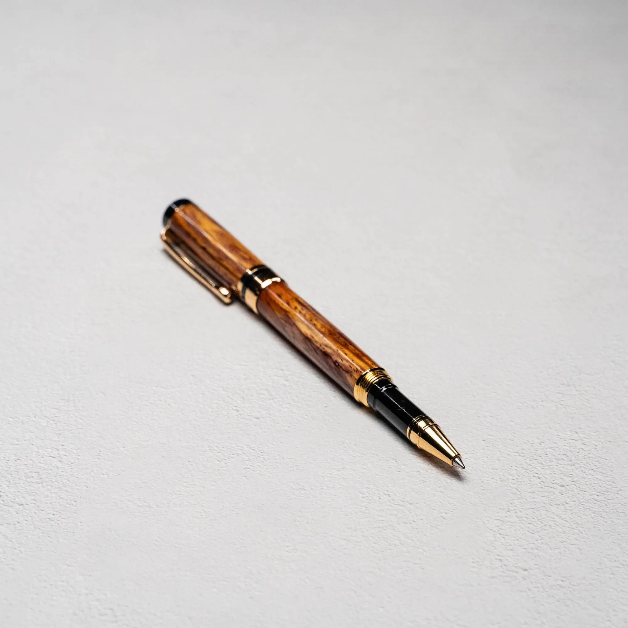 Hand-Turned Rosewood Rollerball Pen   Fine Leather Pen Sleeve