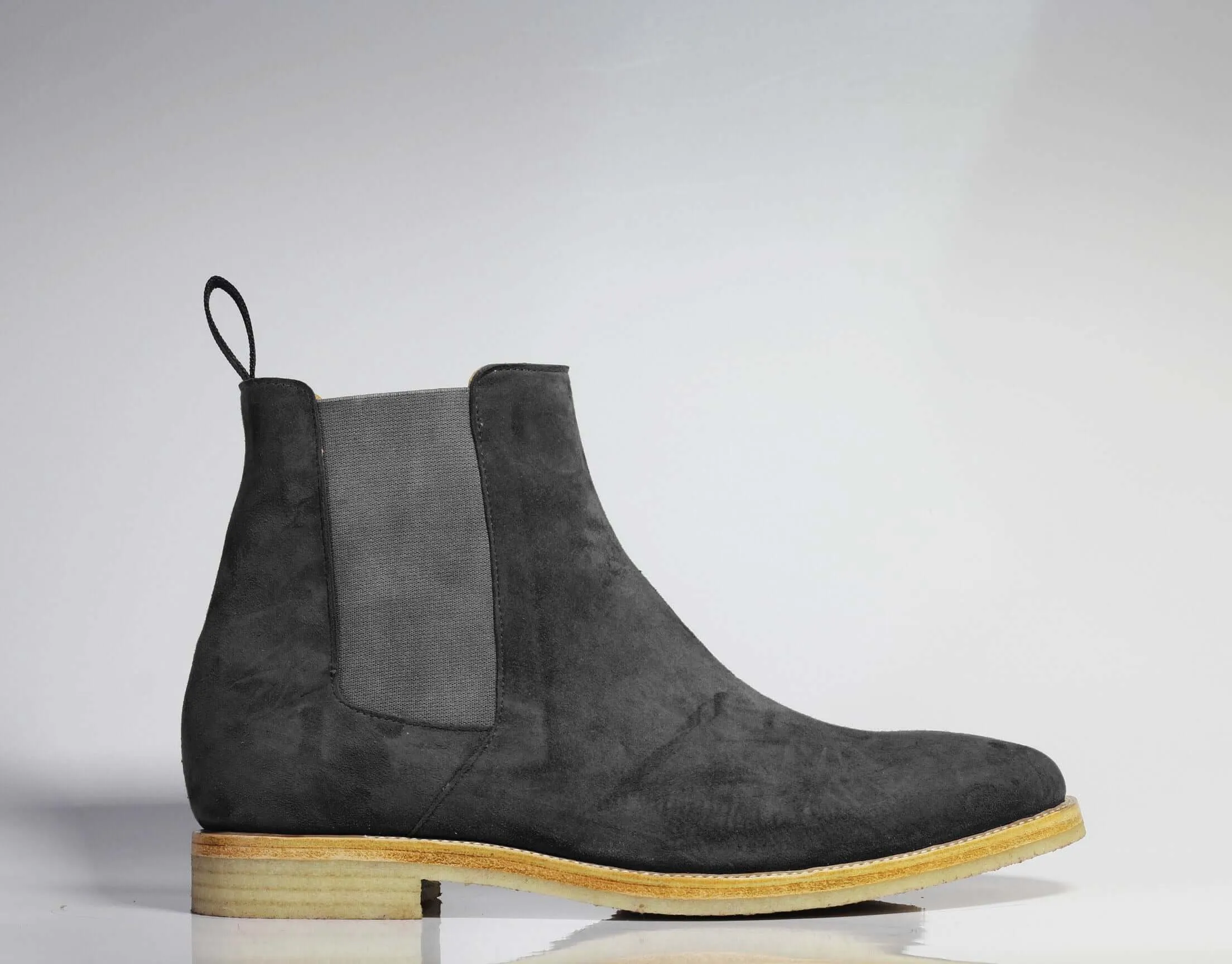 Handmade Men's Ankle High Gray Chelsea Suede Boots, Men Stylish Dress Boots