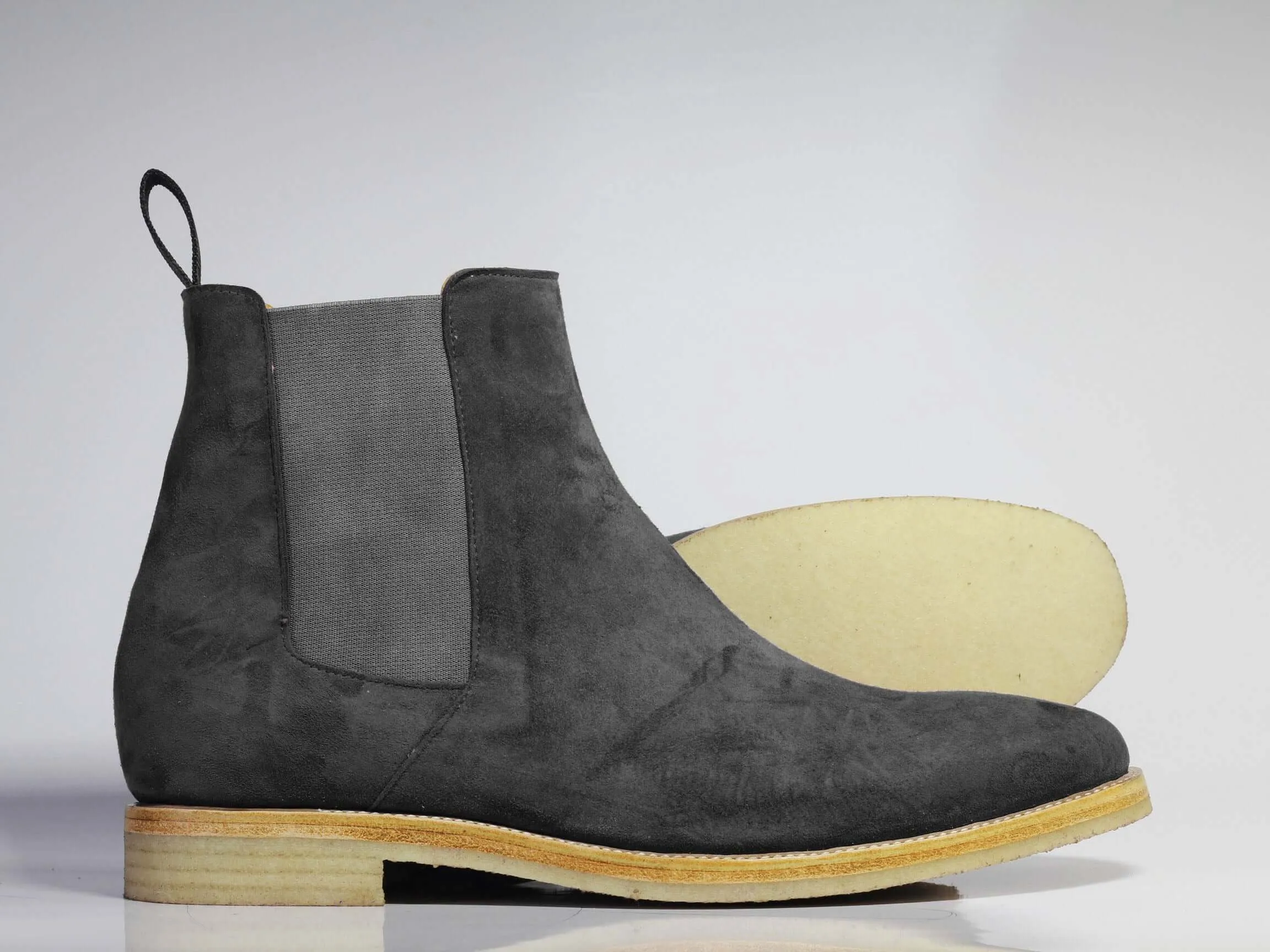 Handmade Men's Ankle High Gray Chelsea Suede Boots, Men Stylish Dress Boots