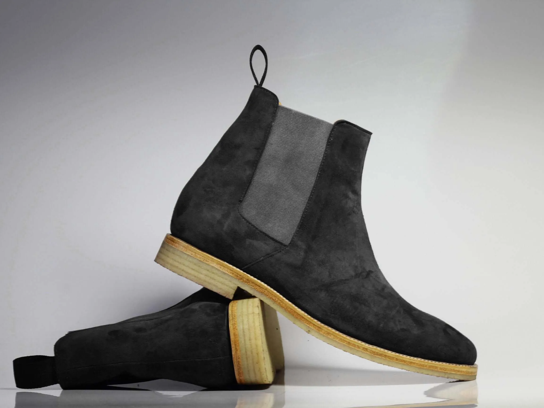 Handmade Men's Ankle High Gray Chelsea Suede Boots, Men Stylish Dress Boots