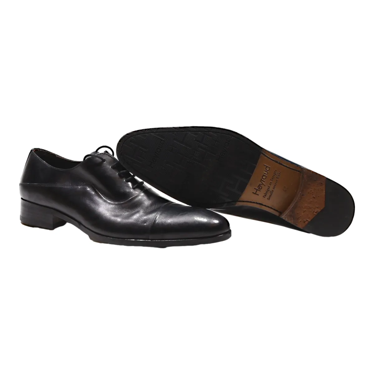 HEYRAUD Oxford Shoes Black Leather Mens UK 8