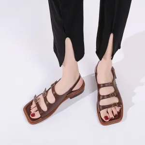 Hnzxzm Flat Women's Sandals Summer Open Toe Flat Slippers For Women Sexy High Quality Outside Girls Rome Buckle Shoes