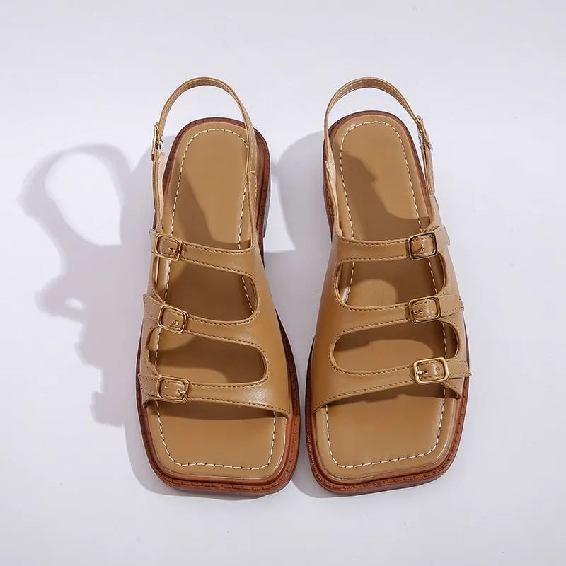 Hnzxzm Flat Women's Sandals Summer Open Toe Flat Slippers For Women Sexy High Quality Outside Girls Rome Buckle Shoes