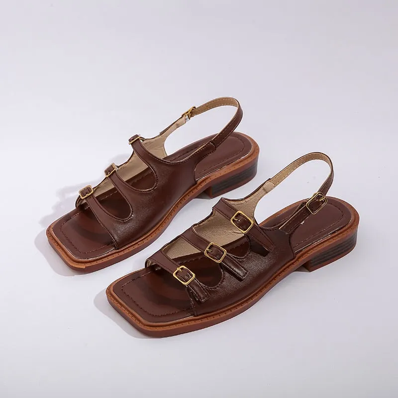 Hnzxzm Flat Women's Sandals Summer Open Toe Flat Slippers For Women Sexy High Quality Outside Girls Rome Buckle Shoes