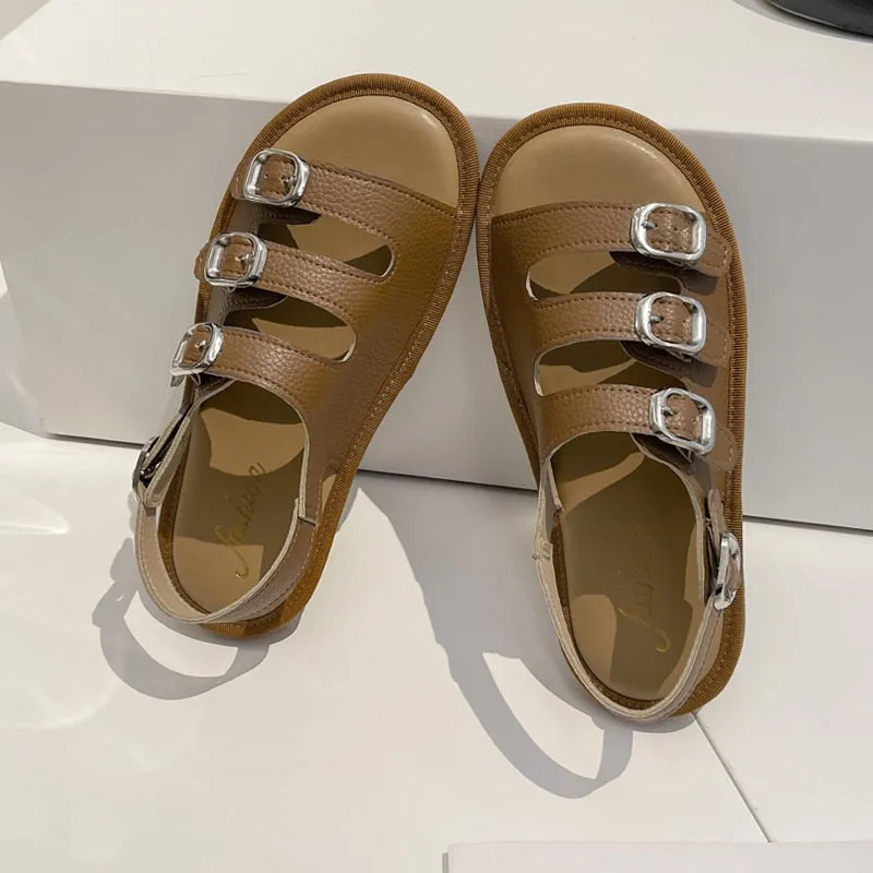 Hnzxzm Flat Women's Sandals Summer Open Toe Flat Slippers For Women Sexy High Quality Outside Girls Rome Buckle Shoes