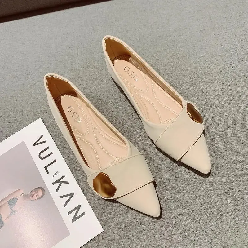 Hnzxzm Shoes for Woman Flats Formal Women's Summer Footwear Low Heel Elegant Moccasins Flat Pointed Toe Non Slip on Promotion E 39