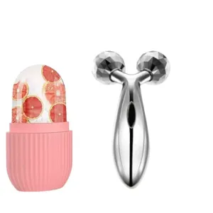 Ice Roller & 3D Facial Massager Roller Set for Face, Eyes & Body (Combo)