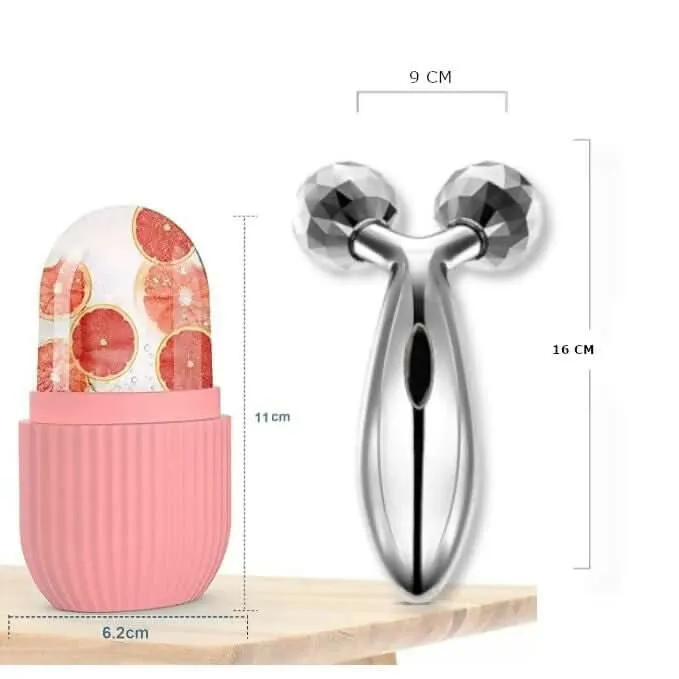 Ice Roller & 3D Facial Massager Roller Set for Face, Eyes & Body (Combo)