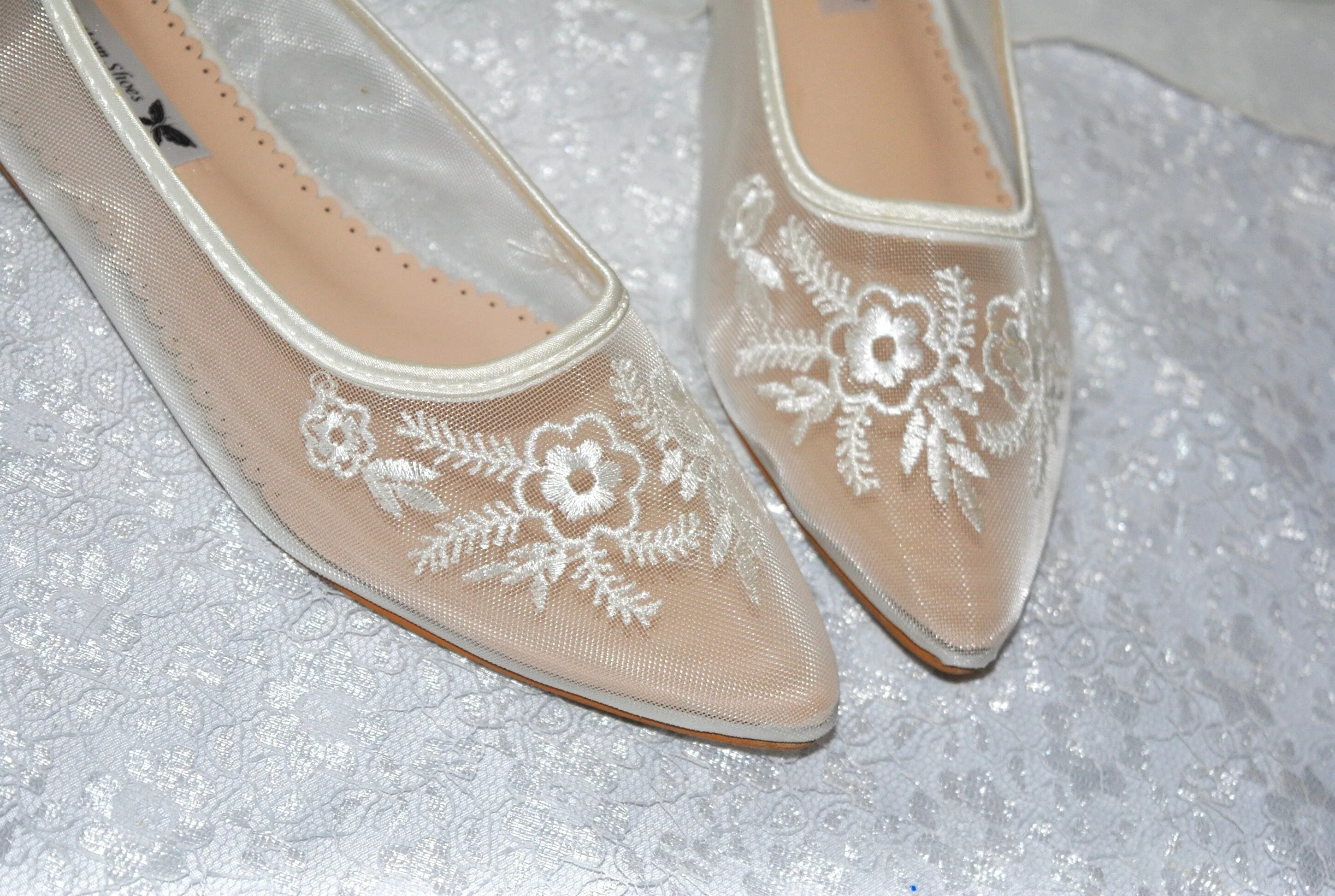 Ivory Floral Embroidered Flats