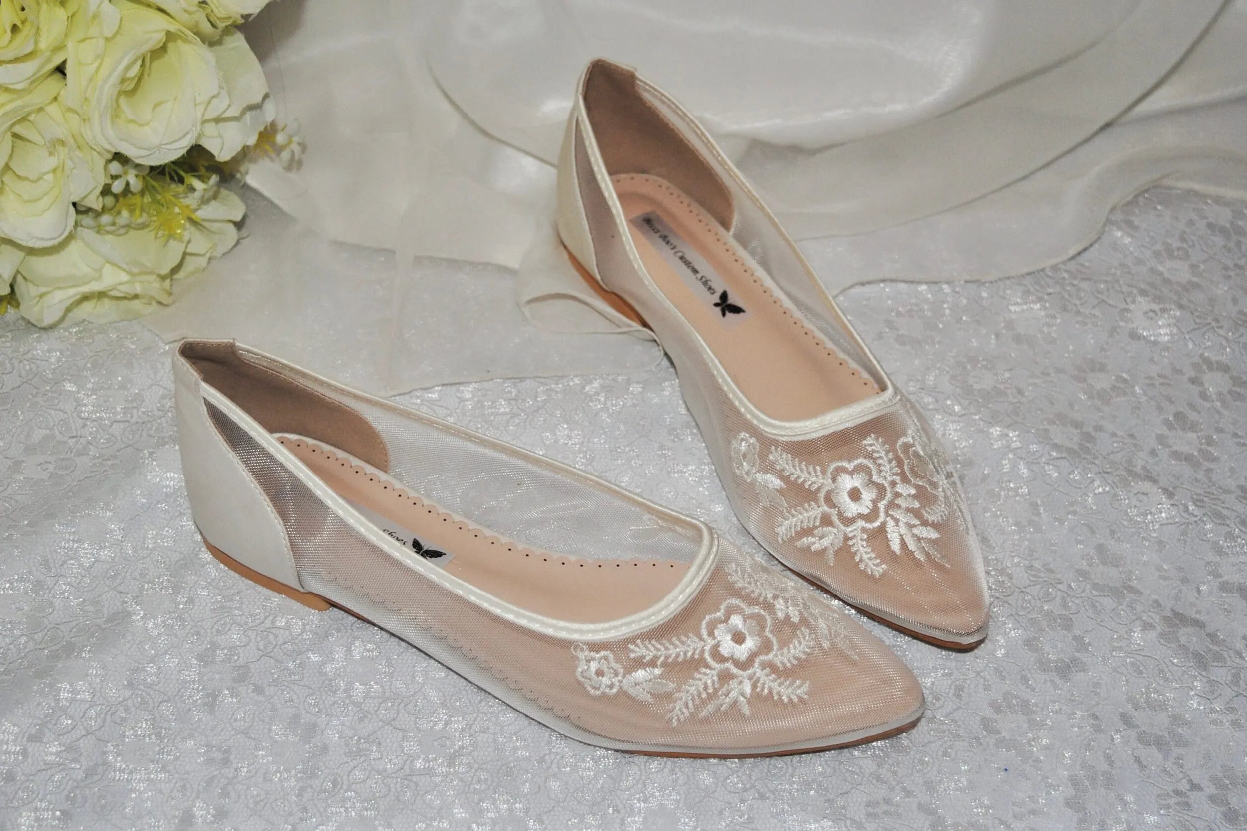 Ivory Floral Embroidered Flats