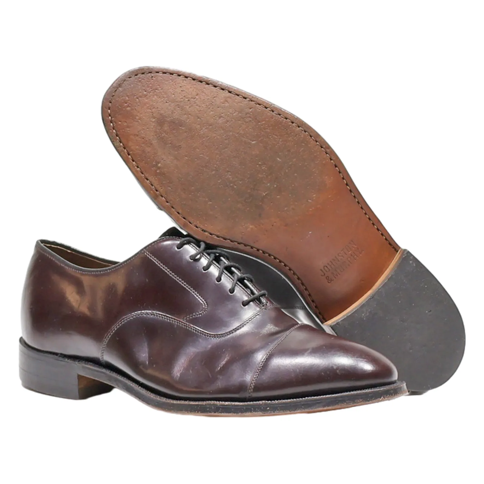 JOHNSTON & MURPHY Oxford Shoes Maroon Leather Mens UK 9