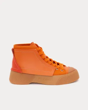 Leather and Canvas Orange High Top Sneakers