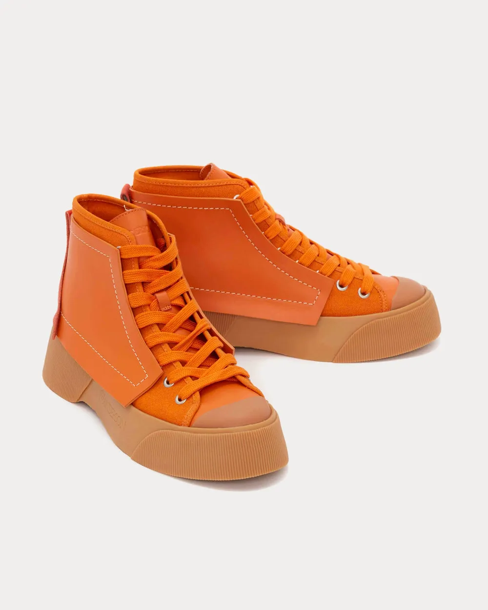 Leather and Canvas Orange High Top Sneakers
