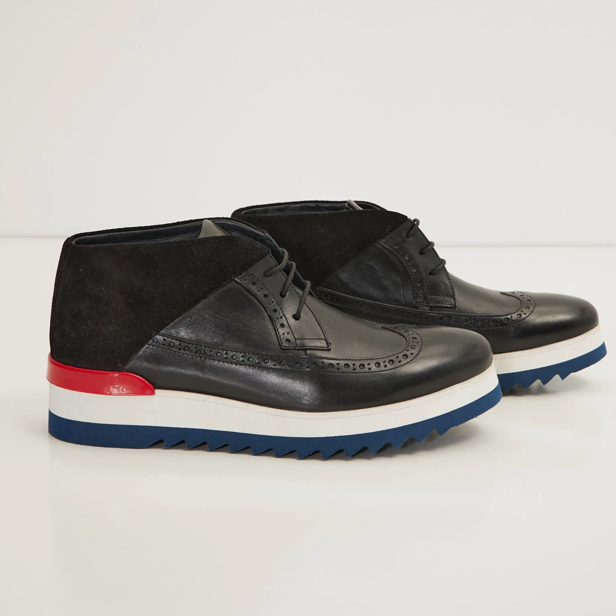 Leather Wingtip Sneaker Boots - Black White