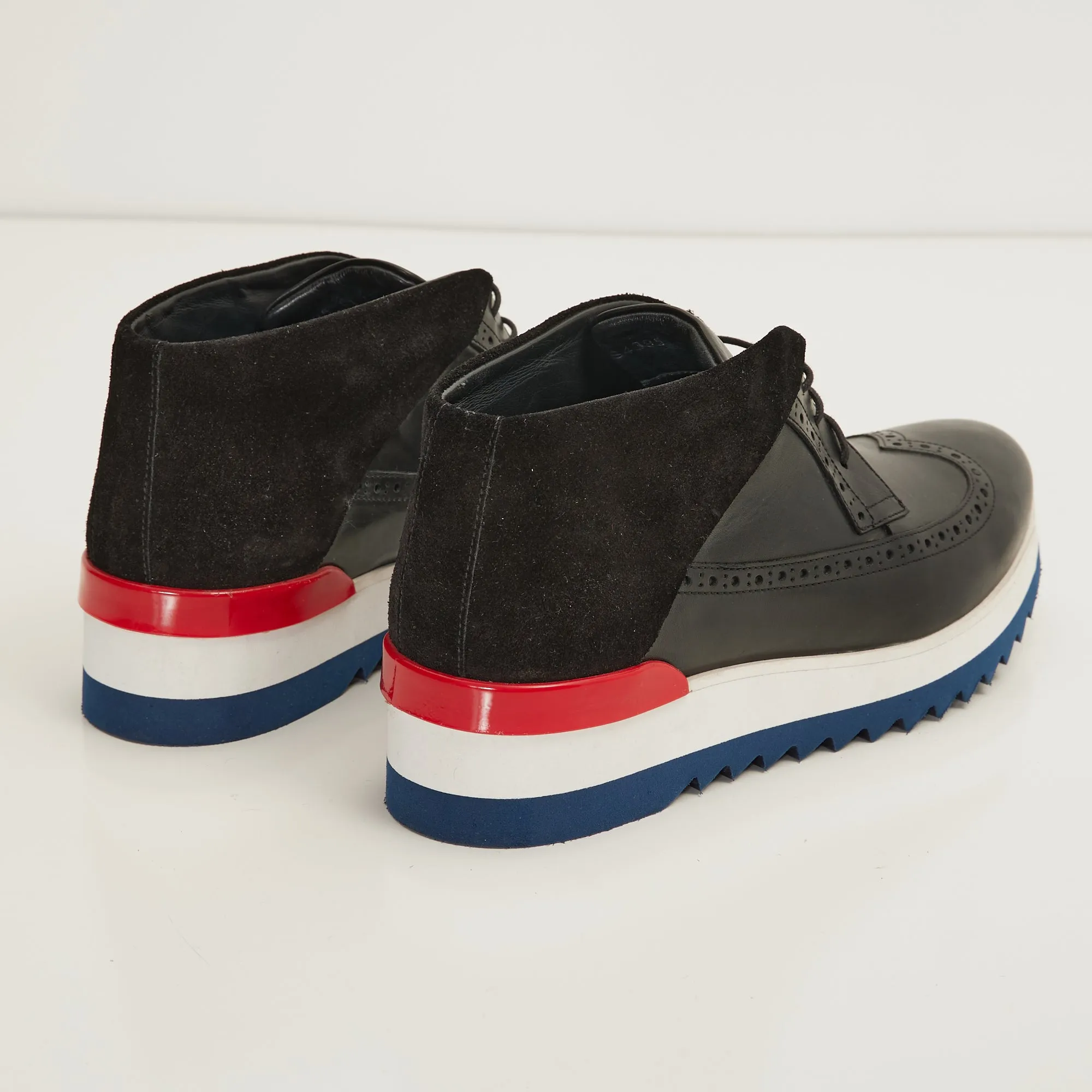 Leather Wingtip Sneaker Boots - Black White