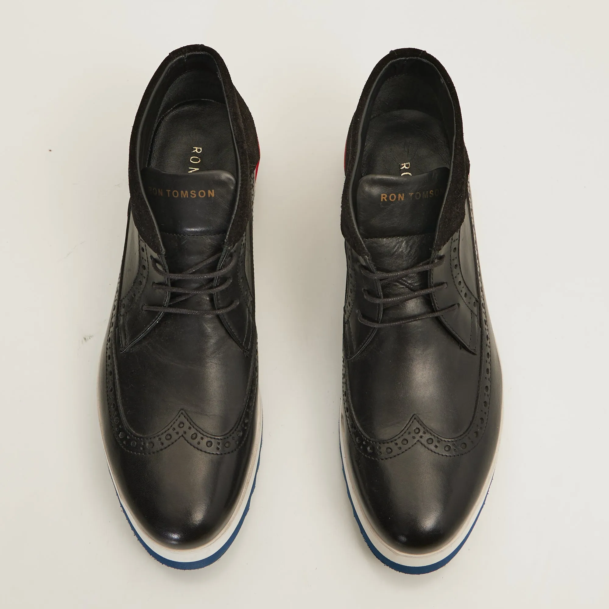Leather Wingtip Sneaker Boots - Black White
