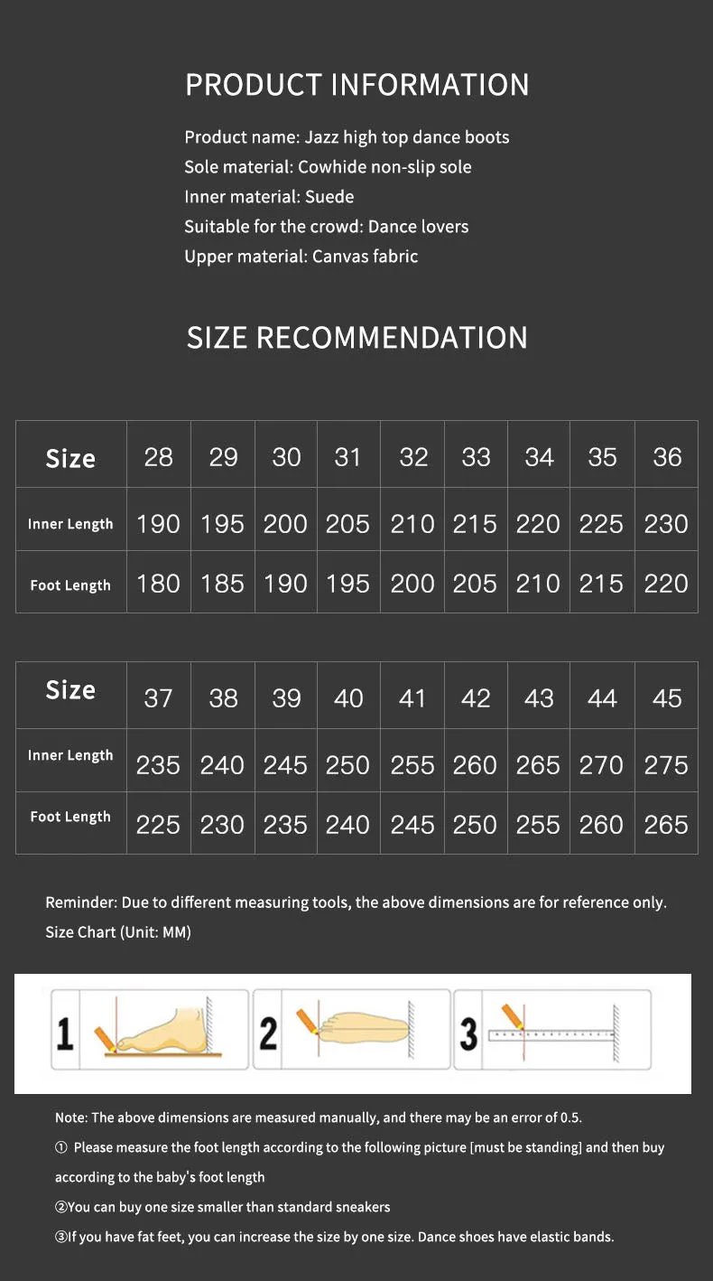 Lengthened Canvas Jazz Dance Shoes High Top Training Jazz Boots