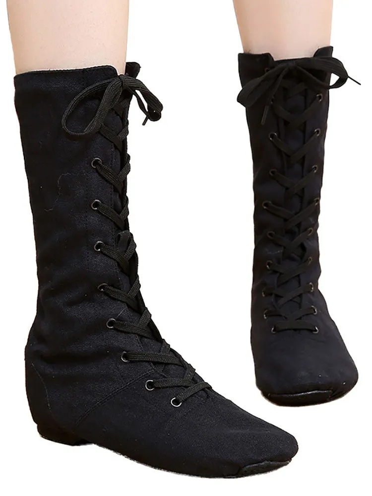 Lengthened Canvas Jazz Dance Shoes High Top Training Jazz Boots