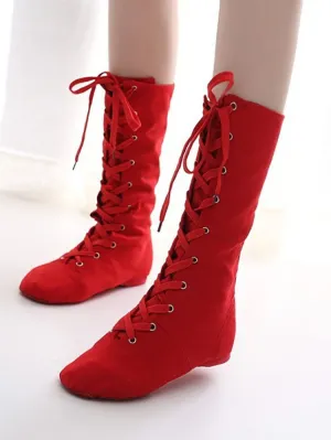 Lengthened Canvas Jazz Dance Shoes High Top Training Jazz Boots