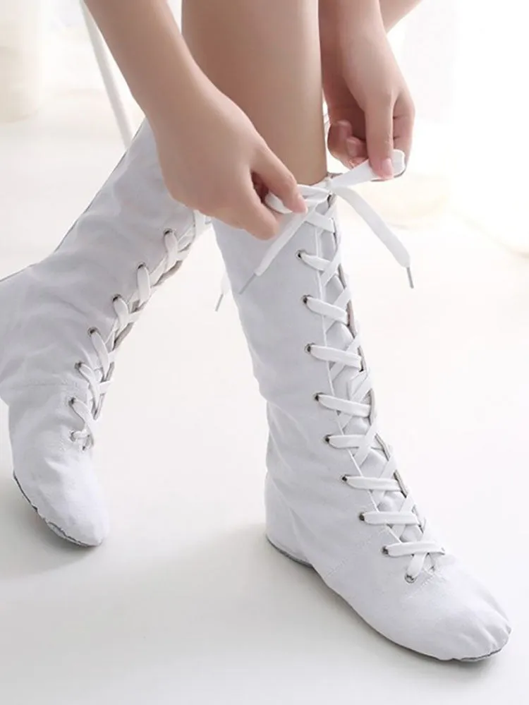 Lengthened Canvas Jazz Dance Shoes High Top Training Jazz Boots