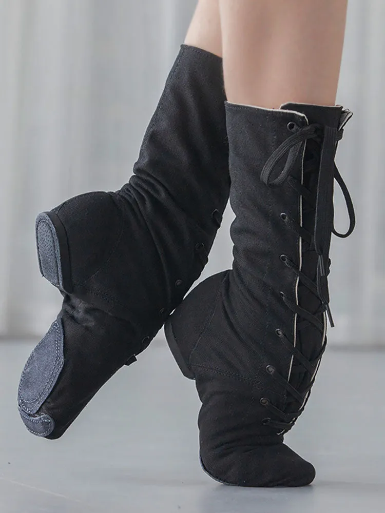 Lengthened Canvas Jazz Dance Shoes High Top Training Jazz Boots
