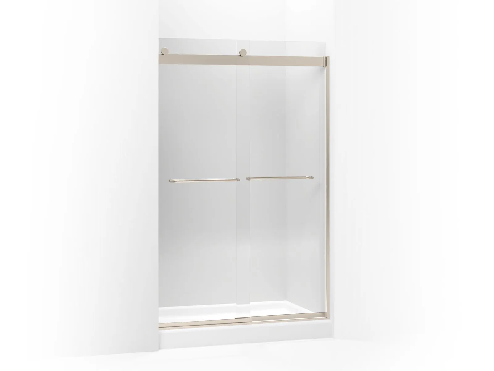Levity Clear Tempered Glass Shower Door in Anodized Brushed Nickel