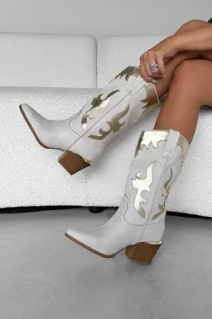 MARRI Western Cowboy Boots - Beige