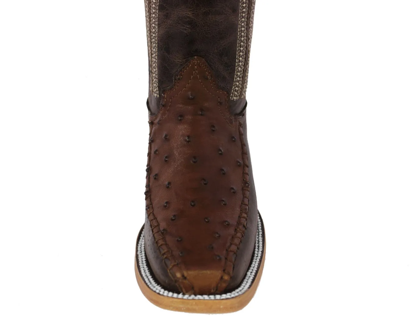 Mens Brown Cowboy Boots Ostrich Print Leather - Long Square Toe