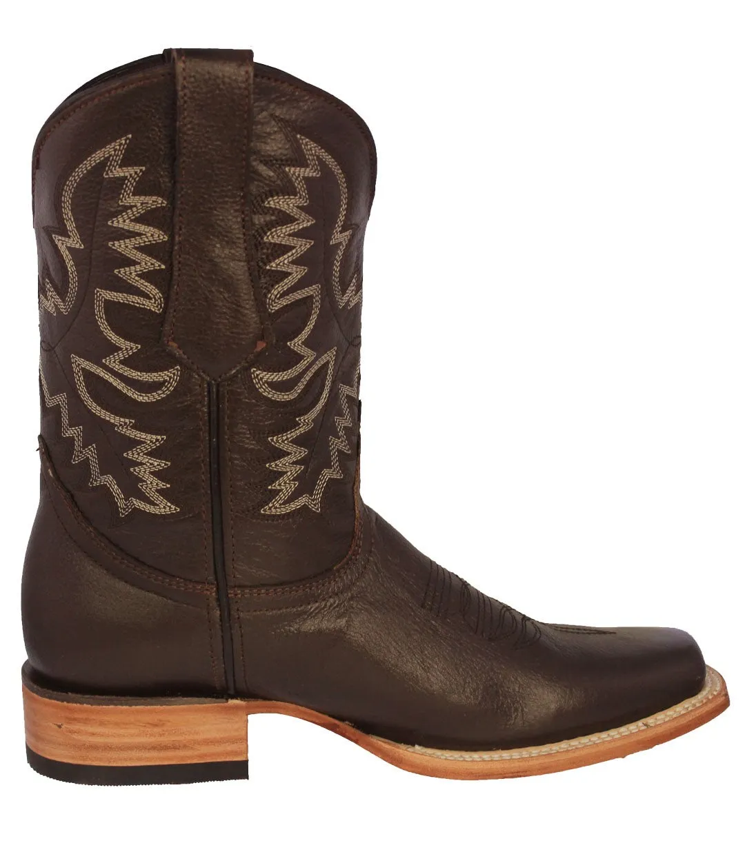 Mens Brown Western  Cowboy Boots Real Leather - Rodeo Toe