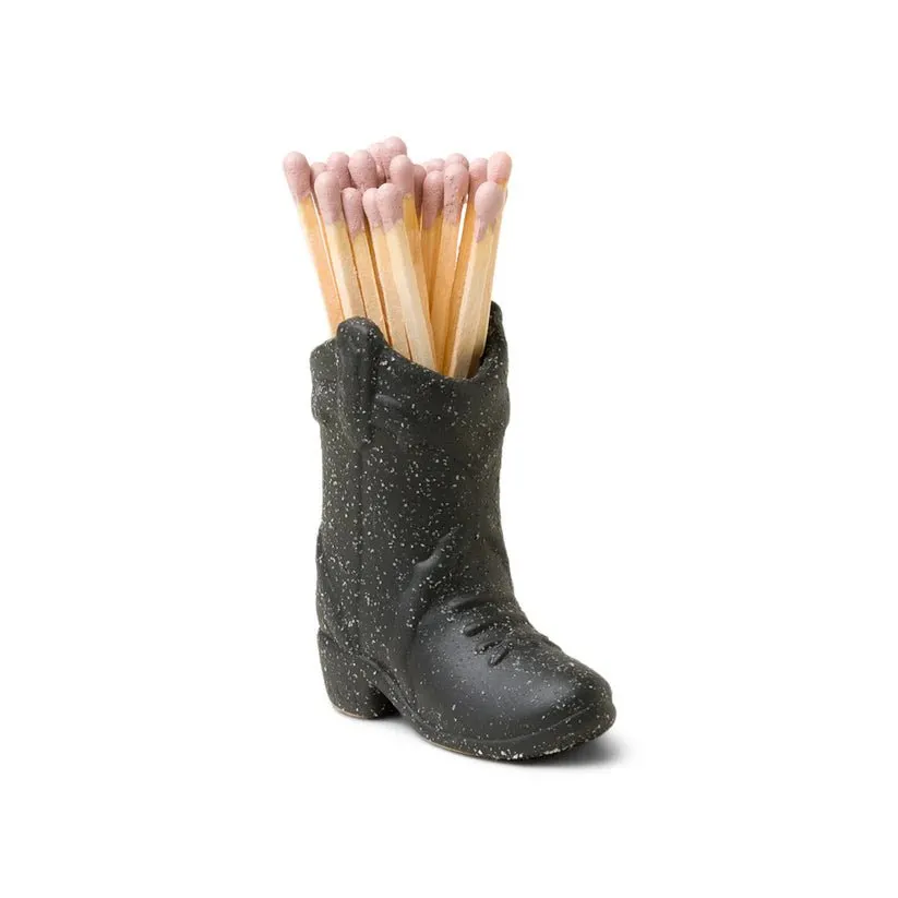 Nashville Ceramic Cowboy Boot Match Holder Black with Matches (25 Pcs)