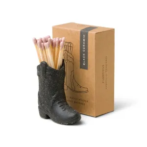 Nashville Ceramic Cowboy Boot Match Holder Black with Matches (25 Pcs)