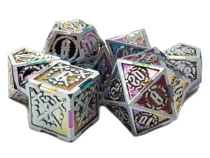 Old School 7 Piece DnD RPG Metal Dice Set: Knights of the Round Table - Spectral w/ Silver