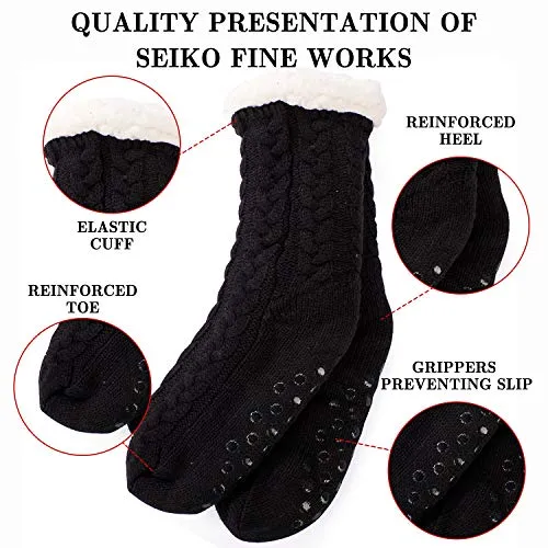 OLIVE OLIVIA Women's Sherpa Anti-Skid Slipper Socks,Increbible Soft Warm Cozy Fuzzy Fleece-Lined Socks with Silicone Grippers Black