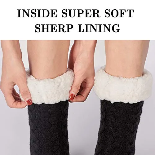 OLIVE OLIVIA Women's Sherpa Anti-Skid Slipper Socks,Increbible Soft Warm Cozy Fuzzy Fleece-Lined Socks with Silicone Grippers Black