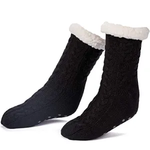 OLIVE OLIVIA Women's Sherpa Anti-Skid Slipper Socks,Increbible Soft Warm Cozy Fuzzy Fleece-Lined Socks with Silicone Grippers Black