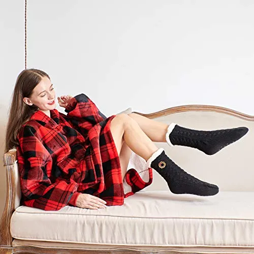 OLIVE OLIVIA Women's Sherpa Anti-Skid Slipper Socks,Increbible Soft Warm Cozy Fuzzy Fleece-Lined Socks with Silicone Grippers Black