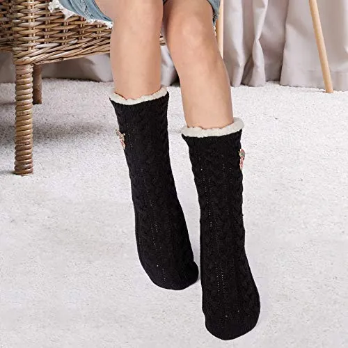 OLIVE OLIVIA Women's Sherpa Anti-Skid Slipper Socks,Increbible Soft Warm Cozy Fuzzy Fleece-Lined Socks with Silicone Grippers Black
