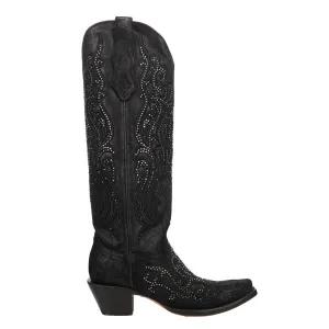 Overlay Embroidered Rhinestone Tall Snip Toe Cowboy Boots