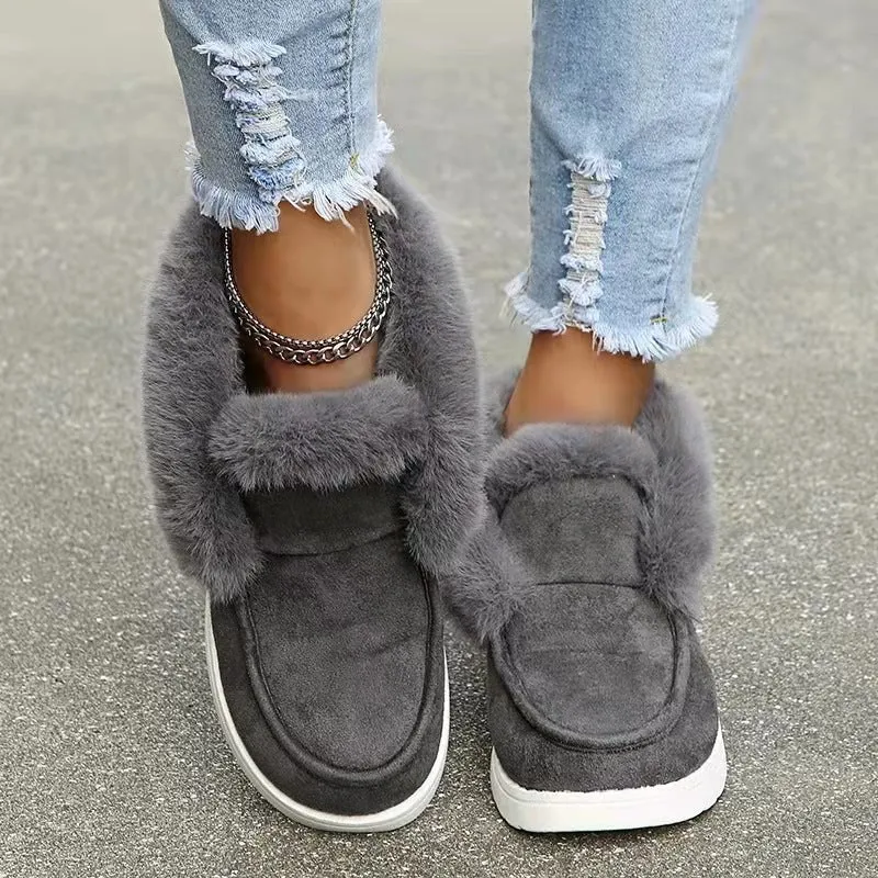Owlkay Winter Women's Casual Fleece-Lined Anti-slip Soft-Sole Cotton Shoes