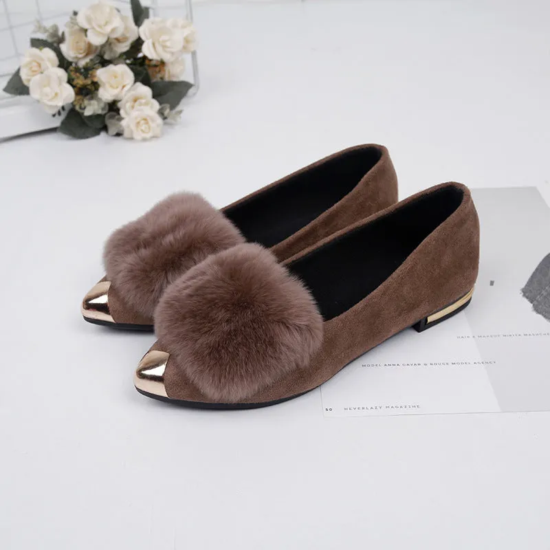 Owlkay Women's Pointed Toe Flat Cotton Shoes