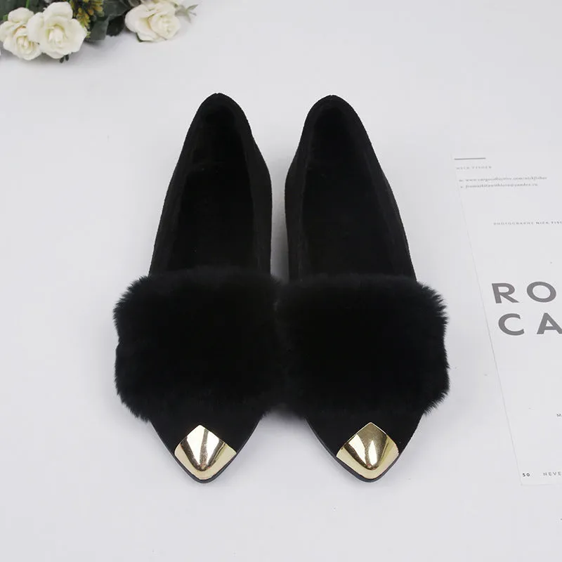 Owlkay Women's Pointed Toe Flat Cotton Shoes