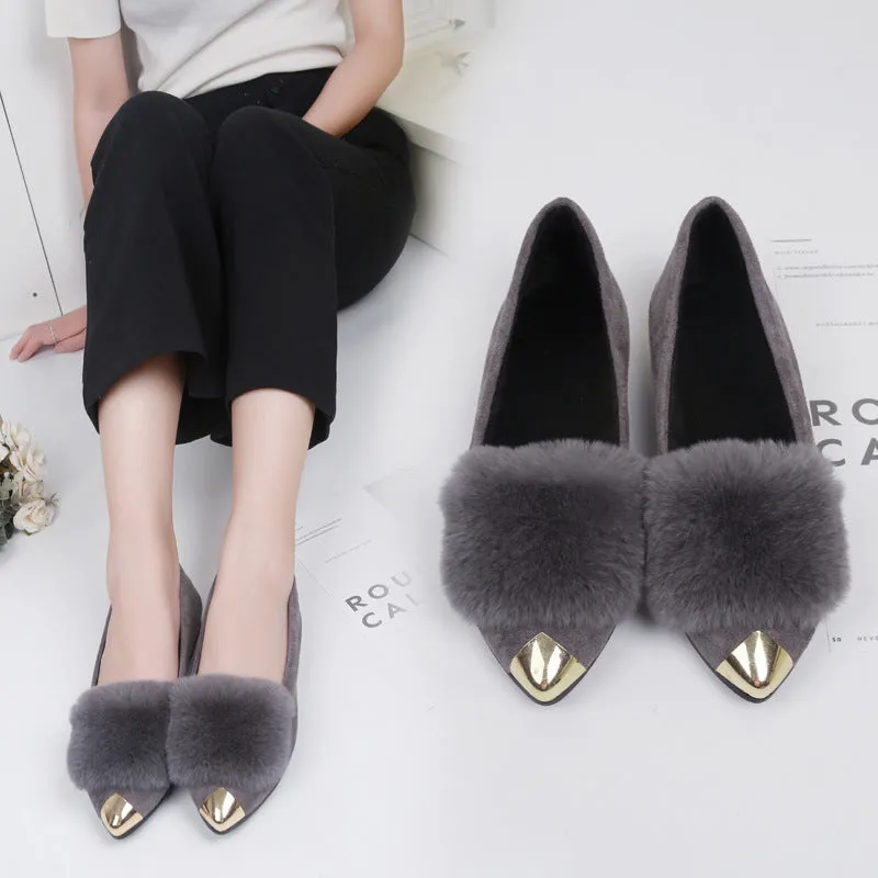 Owlkay Women's Pointed Toe Flat Cotton Shoes