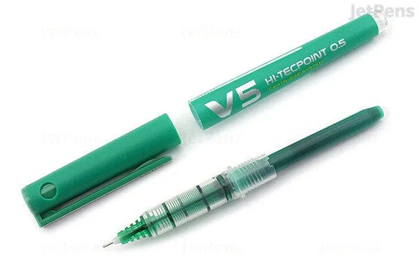 PILOT V5 HI-TECHPOINT 0.5 LIQUID INK ROLLER GREEN BALL PEN |SET OF 3|