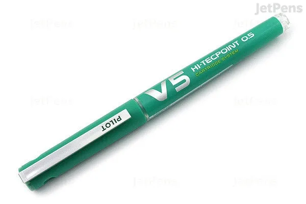 PILOT V5 HI-TECHPOINT 0.5 LIQUID INK ROLLER GREEN BALL PEN |SET OF 3|