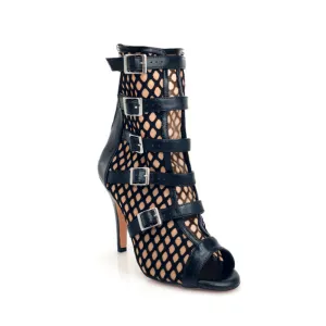 Riley - Fishnet with Buckle Straps Latin Dance Boots (Street Sole)