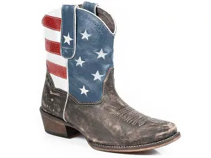 Roper Womens American Beauty Shorty USA Flag Cowgirl Boots Style 09-021-0977-0102