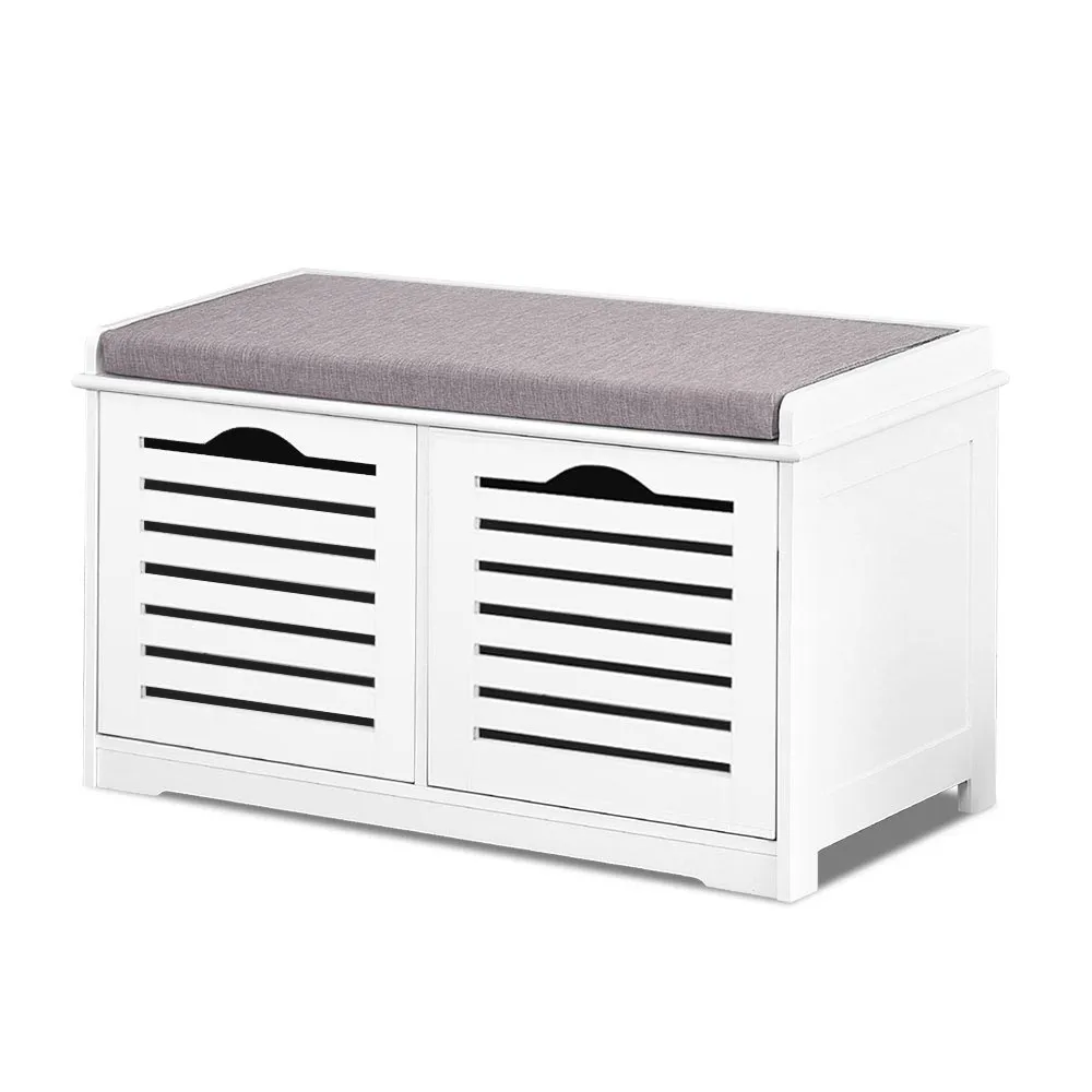 Shoe Bench with Drawers - White & Grey