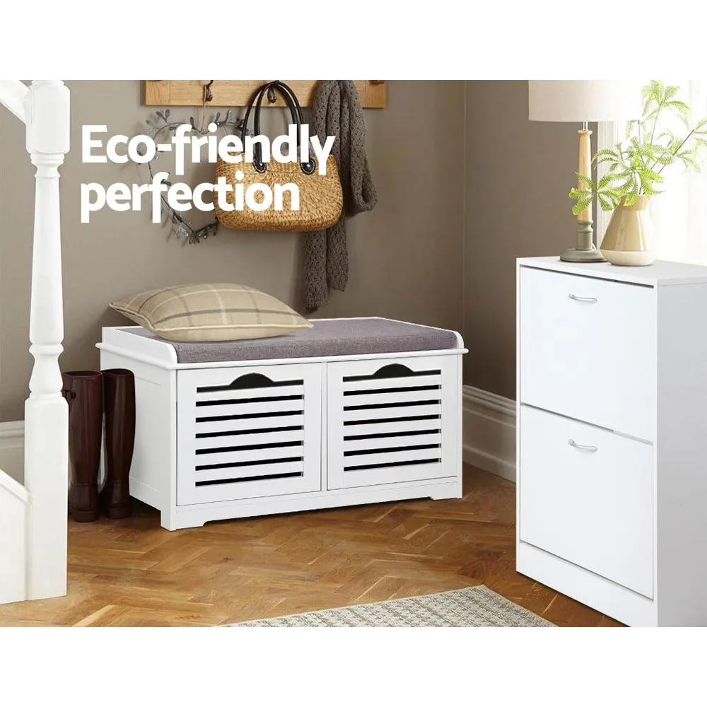 Shoe Bench with Drawers - White & Grey